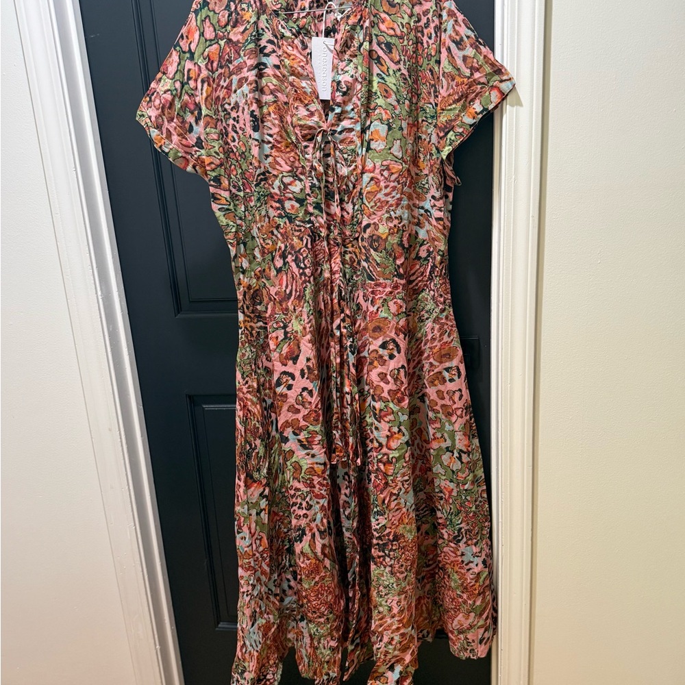 Floral Pink & Green Short-Sleeve Dress